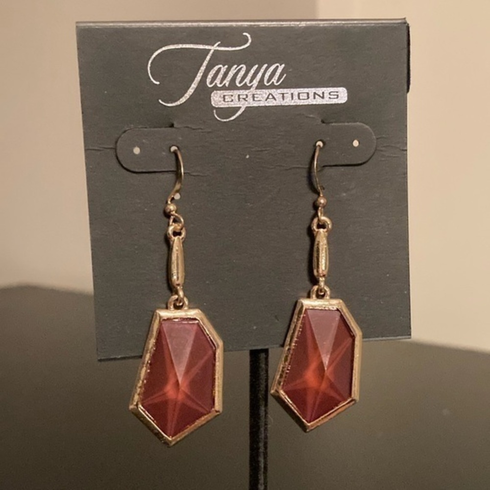 Gold and Red Hexagon Earrings